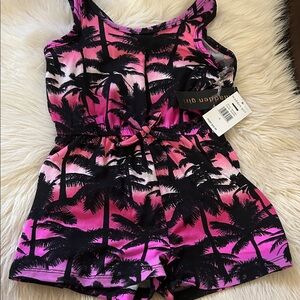 Madden Girl Pink and Black Palm Print Romper